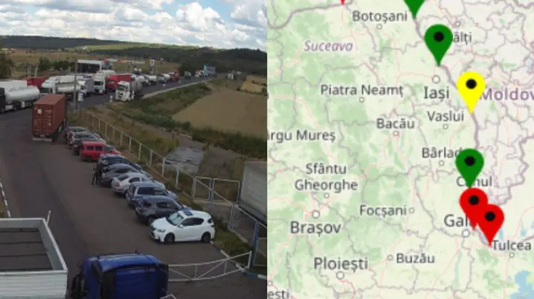 FOTO de la vamă: Aglomeraţie de camioane la Leuşeni. Se aşteaptă 400 de minute la Galaţi doar pentru controlul actelor
