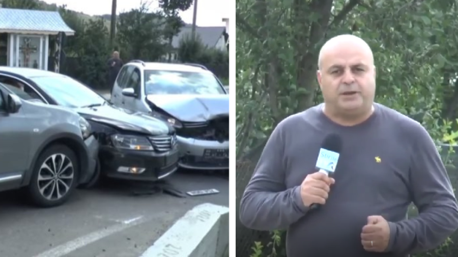 VIDEO Noroc de jurnalist! Trei mașini s-au ciocnit chiar în fața unui reporter care prezenta o intersecție periculoasă