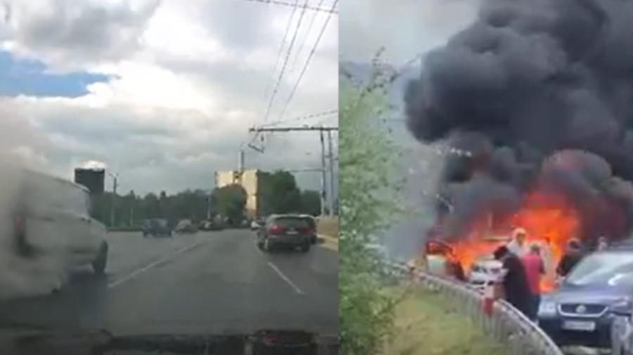 VIDEO Ghinion pentru trei șoferi din țată. S-au pomenit cu mașinile cuprinse de flăcări în plină stradă
