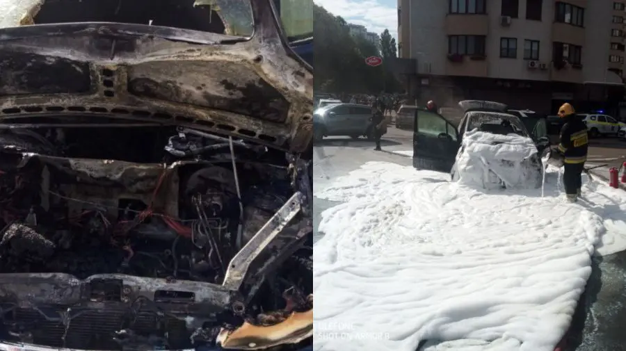 FOTO, VIDEO S-a aprins după ce a fost alimentat cu motorină. Un Mercedes, cuprins de flăcări în apropierea benzinăriei