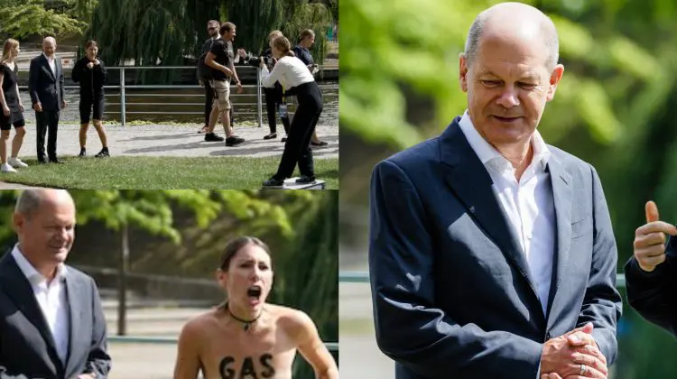 FOTO 18+ Cancelarul german, surprins sau indiferent? Reacția lui Scholz după ce două tinere și-au scos hainele