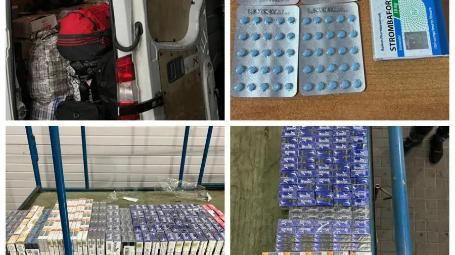 FOTO Microbuz ticsit cu țigări și pastile – pregătit să „fugă” din țară. Unde urma să ajungă