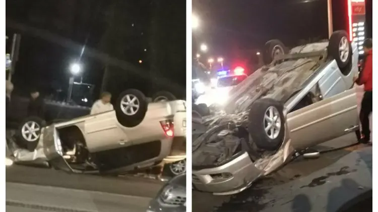 FOTO Un șofer a pierdut controlul volanului și s-a răsturnat pe traseu, în Capitală. Ce spune poliția