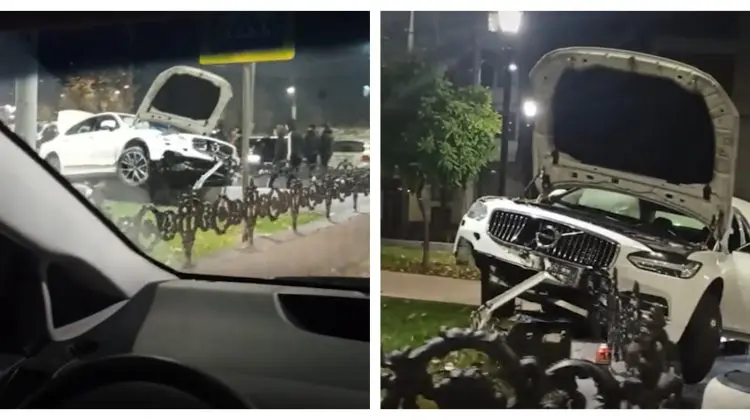 VIDEO Un șofer a „zburat” într-un gard, pe aleea Grigore Vieru. Automobilul a fost grav avariat