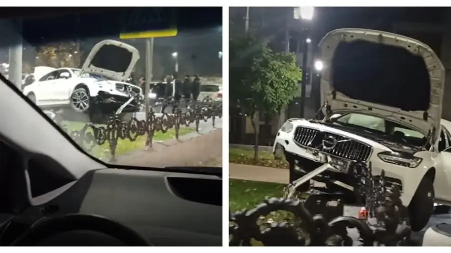 VIDEO Un șofer a „zburat” într-un gard, pe aleea Grigore Vieru. Automobilul a fost grav avariat