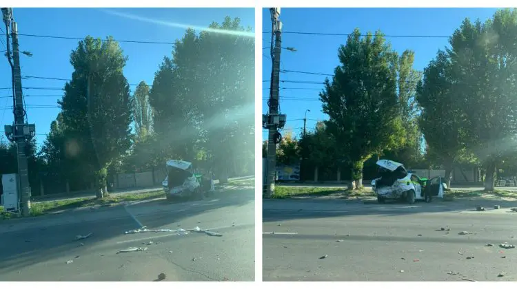 FOTO Accident grav în Capitală, cu implicarea unei mașini a poliției. A fost făcută zob