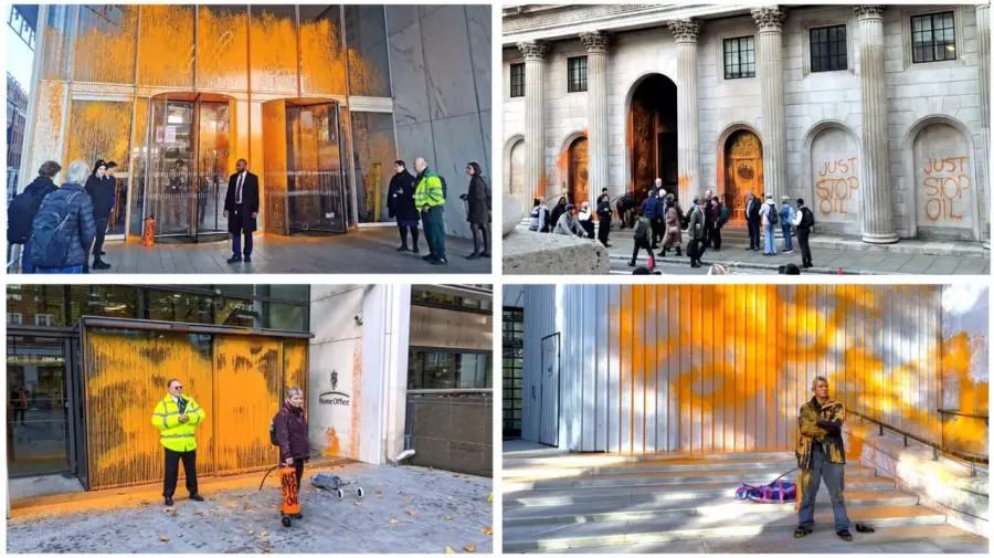 VIDEO Activiștii de mediu sunt de neoprit! Au stropit cu vopsea mai multe clădiri din Marea Britanie