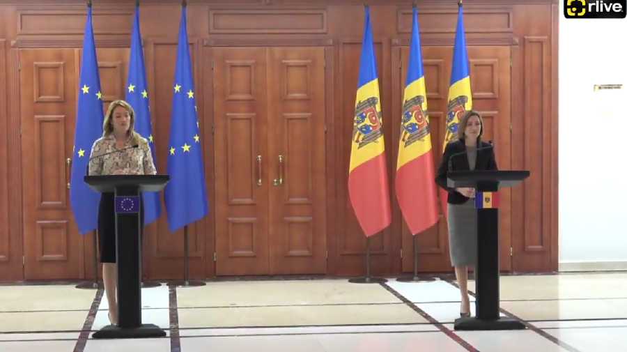 VIDEO Metsola la întâlnirea cu Sandu: Transmitem un mesaj puternic de speranță, solidaritate și vom fi alături