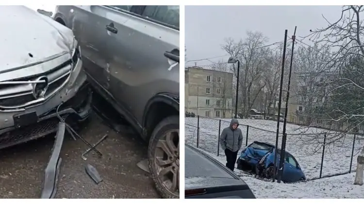 VIDEO Trei mașini s-au tamponat violent, în Capitală! Una a „zburat” într-un gard