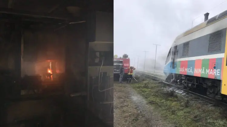 FOTO cu trenul cuprins de flăcări la Călărași. Peste 70 de persoane, evacuate din interior