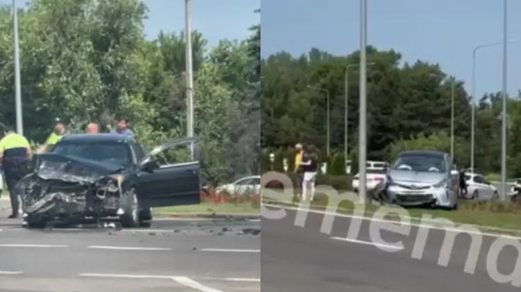 VIDEO Accident violent în apropiere de Aeroportul Chișinău. Trei persoane, inclusiv doi copii, au fost rănite