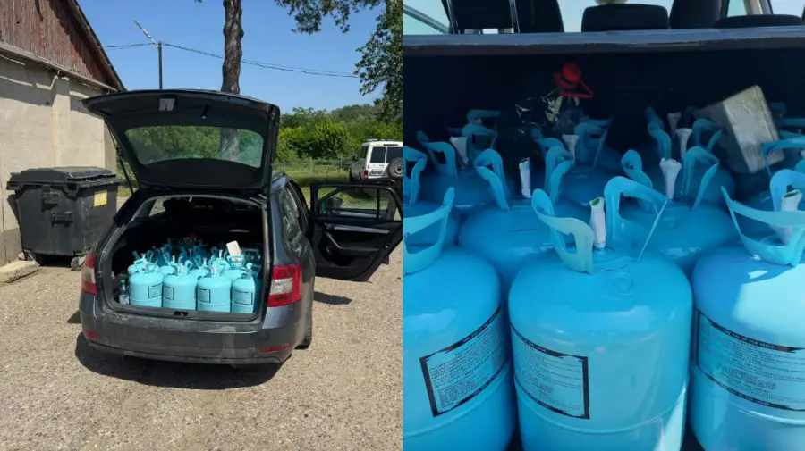 Butelii cu freon, depistate într-o Skoda cu numere românești. Șoferița nu deținea acte de proveniență