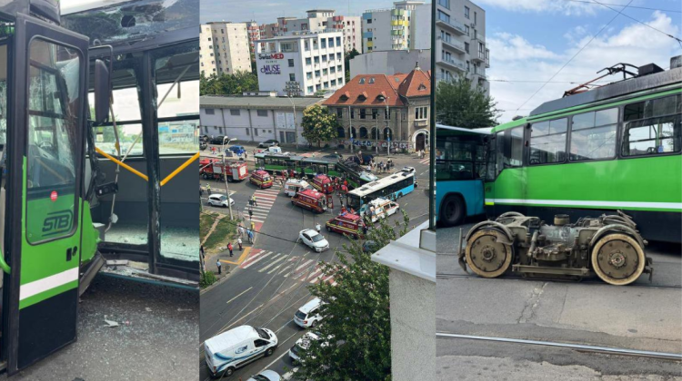 Cel puțin 11 persoane rănite, după impactul dintre un tramvai și un autobuz la București. VIDEO cu momentul loviturii