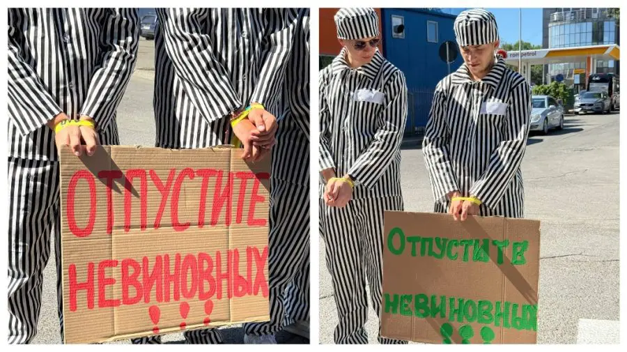 VIDEO Protest în dungi la Penitenciarul nr. 13: susținătorii Evgheniei Guțul au ieșit în salopete de deținuți