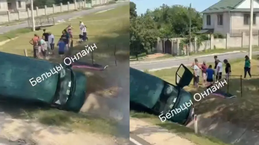 VIDEO cu un accident rutier la Orhei. O mașină s-a răsturnat într-un șanț