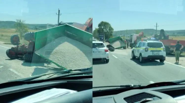 VIDEO Accident grav la Ratuș. Un camion a lovit un tractor, iar acesta s-a răsturnat: Sunt victime