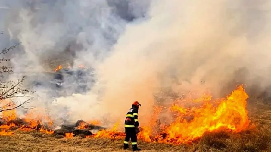 Incendiu puternic la Cantemir! A luat foc vegetație uscată de pe teritoriul gării de trenuri
