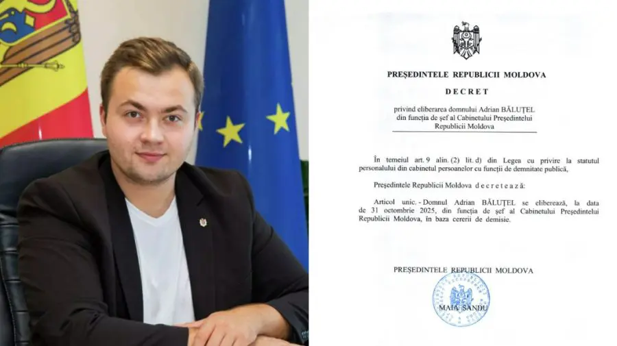Adrian Băluțel eliberat din funcția de șef al Cabinetului Președintelui, prin decret semnat de Maia Sandu