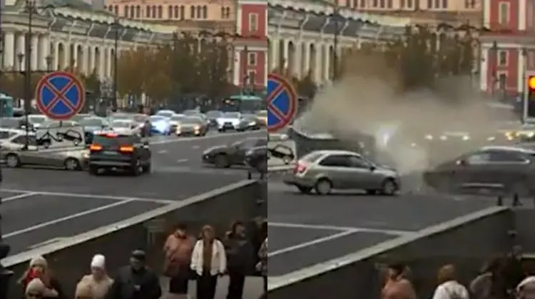 MOMENTUL în care cinci mașini se lovesc în centrul Sankt-Petersburgului