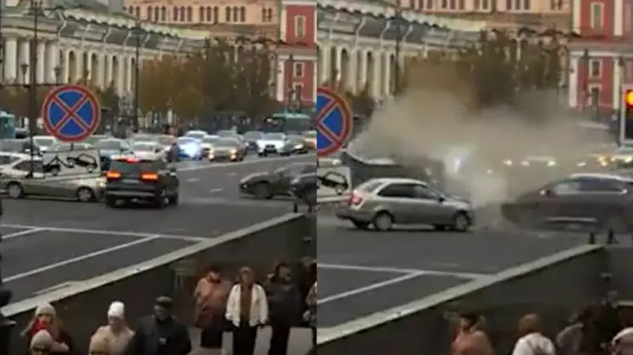 MOMENTUL în care cinci mașini se lovesc în centrul Sankt-Petersburgului