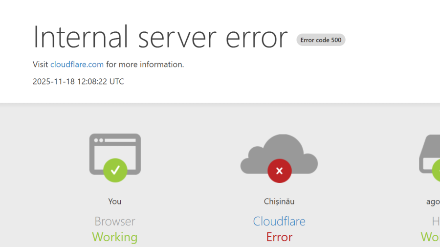ALERTĂ GLOBALĂ: Numeroase site-uri, inclusiv din Moldova, au căzut din cauza unei defecțiuni majore la Cloudflare