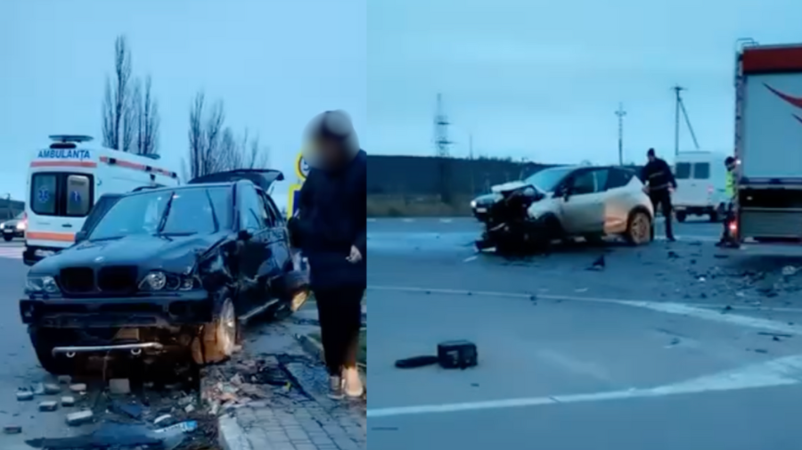 VIDEO Un BMW și un Renault s-au tamponat violent la Bulboaca. Salvatorii și ambulanța au intervenit la fața locului