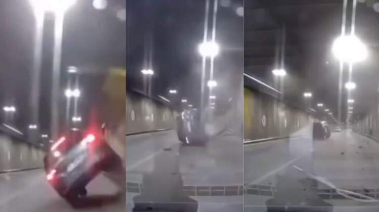 O depășire periculoasă printr-un tunel din București s-a finalizat cu un accident violent. VIDEO cu momentul impactului