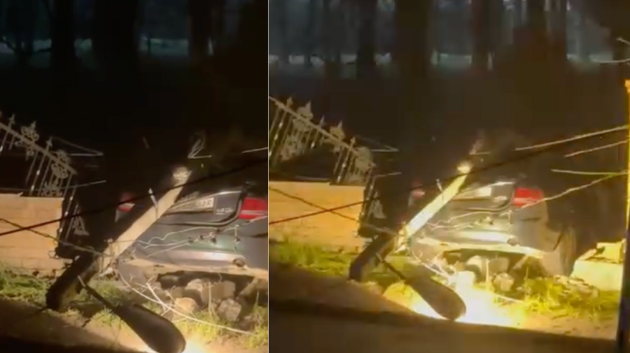 VIDEO Accident grav la Botanica: Un șofer a ajuns cu mașina într-un gard și a doborât un pilon