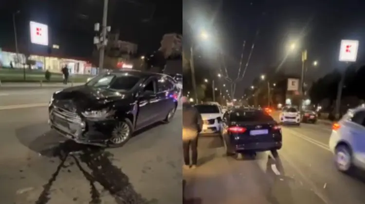 VIDEO Trei mașini s-au lovit violent în Chișinău. Unul dintre șoferi a fugit de la fața locului