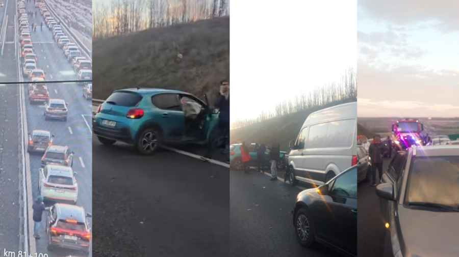 FOTO, VIDEO 10 automobile s-au tamponat pe o șosea din România. În total, în vehicule se aflau 27 de persoane