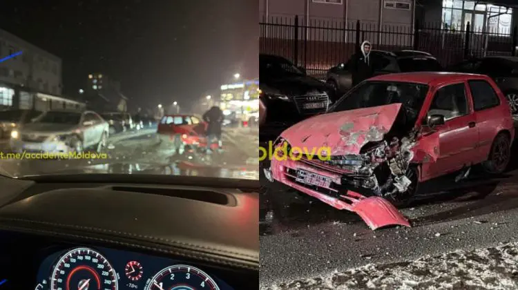 VIDEO Impact violent la Durlești. Trei mașini au fost avariate într-un accident rutier