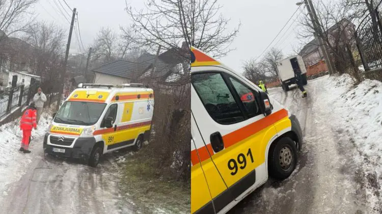 FOTO Mai multe ambulanțe aflate în misiune au fost blocate din cauza ghețușului