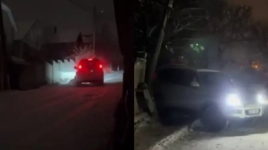 Din cauza gheții, o mașină a alunecat înapoi și s-a oprit într-un gard, la Durlești
