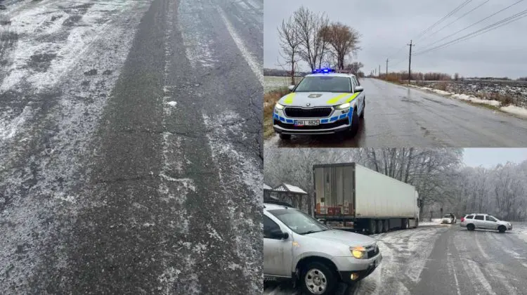 FOTO, VIDEO Ghețușul paralizează traficul: Circulația pe mai multe drumuri, sistată