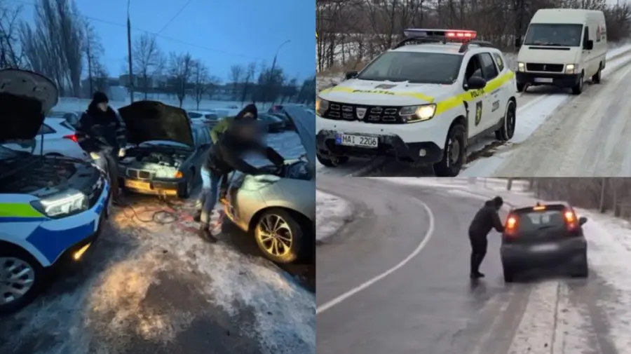 VIDEO Vreme nefavorabilă și polei: Polițiștii au ajutat șoferii și pietonii pe șosele