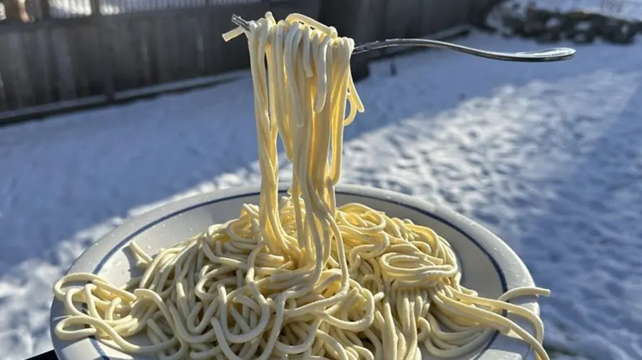 VIDEO Experiment spectaculos în ger extrem: Spaghete înghețate instantaneu la –29 de grade Celsius