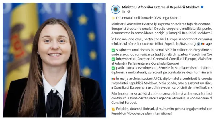 Inga Botnari, desemnată Diplomatul lunii ianuarie 2026 de Ministerul Afacerilor Externe