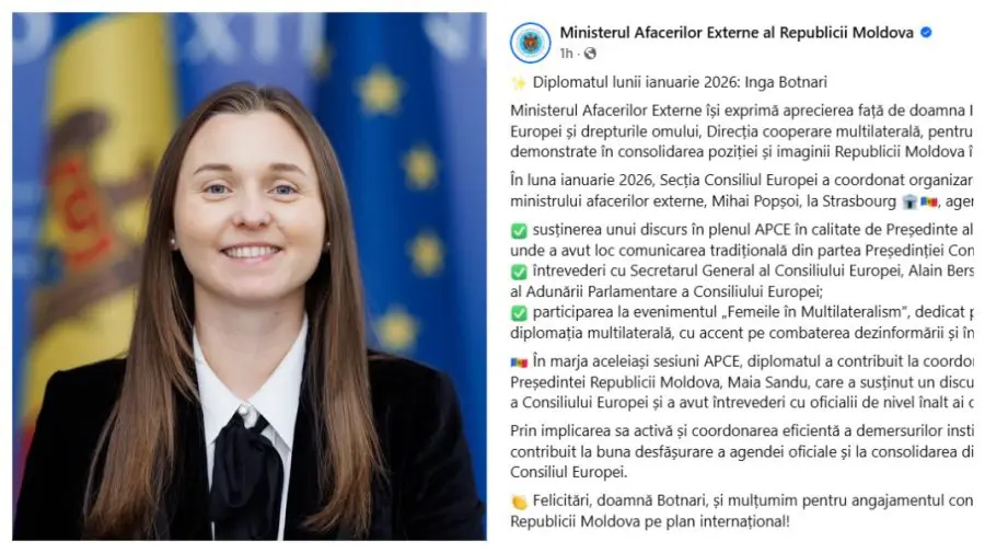 Inga Botnari, desemnată Diplomatul lunii ianuarie 2026 de Ministerul Afacerilor Externe