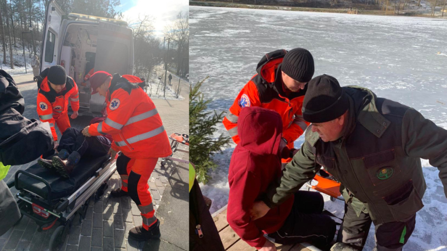 Incident pe un lac înghețat din Chișinău: Un bărbat a suportat traumatism, în timp ce patina