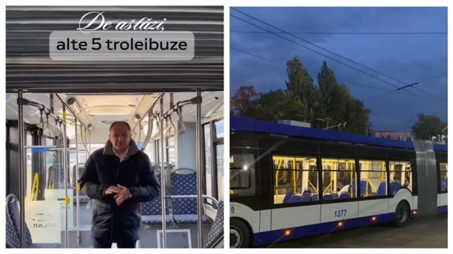 VIDEO Cinci troleibuze articulate sunt puse, de astăzi, pe rutele din Chișinău