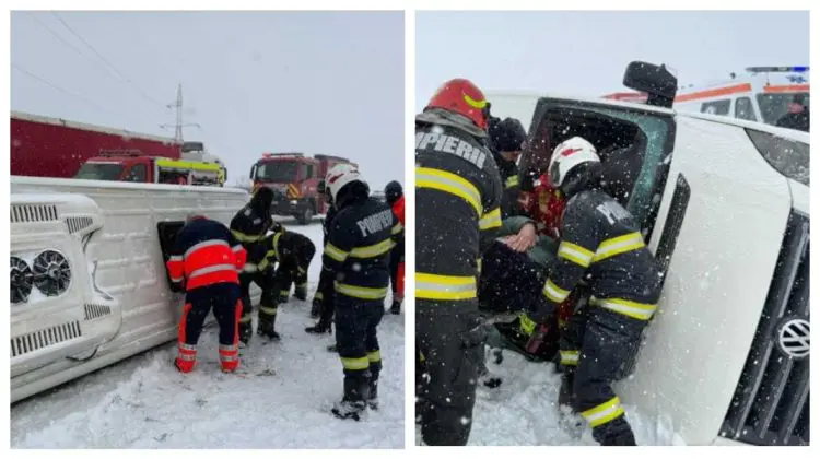 România: Plan roșu de intervenție, după ce un microbuz cu 16 persoane, s-a răsturnat
