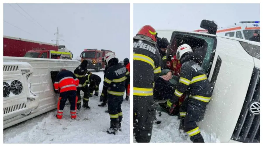 România: Plan roșu de intervenție, după ce un microbuz cu 16 persoane, s-a răsturnat