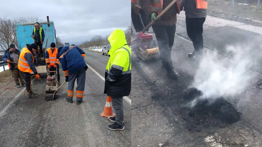 FOTO Drumarii sunt în teren: Desfășoară lucrări de plombare pe drumurile afectate de gropi