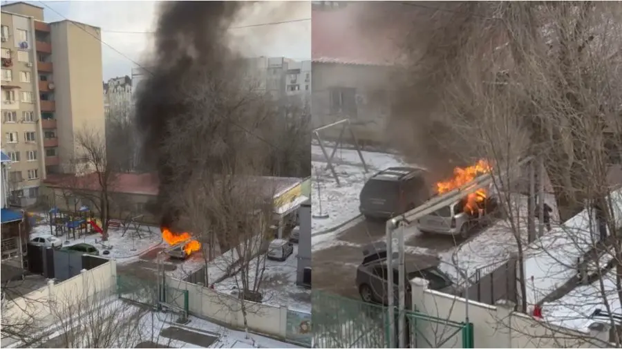 VIDEO Incendiu puternic într-o curte din municipiul Chișinău. O mașină a fost mistuită de foc