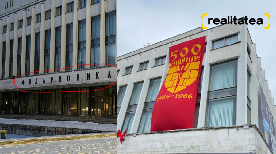 FOTO, VIDEO Texte în chirilică și simboluri sovietice, afișate pe fața Palatului Național. Ministerul Culturii explică