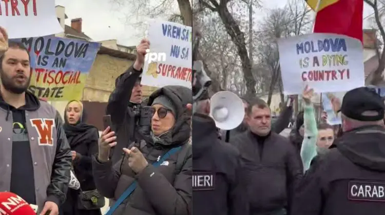 VIDEO Protest la Palatul Republicii în timpul conferinței europene: „Jos dictatura”