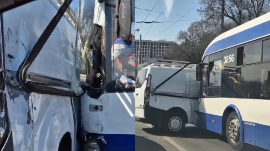 Nu au împărțit benzile de circulație? Un Ford și un troleibuz, implicate într-un accident în Chișinău