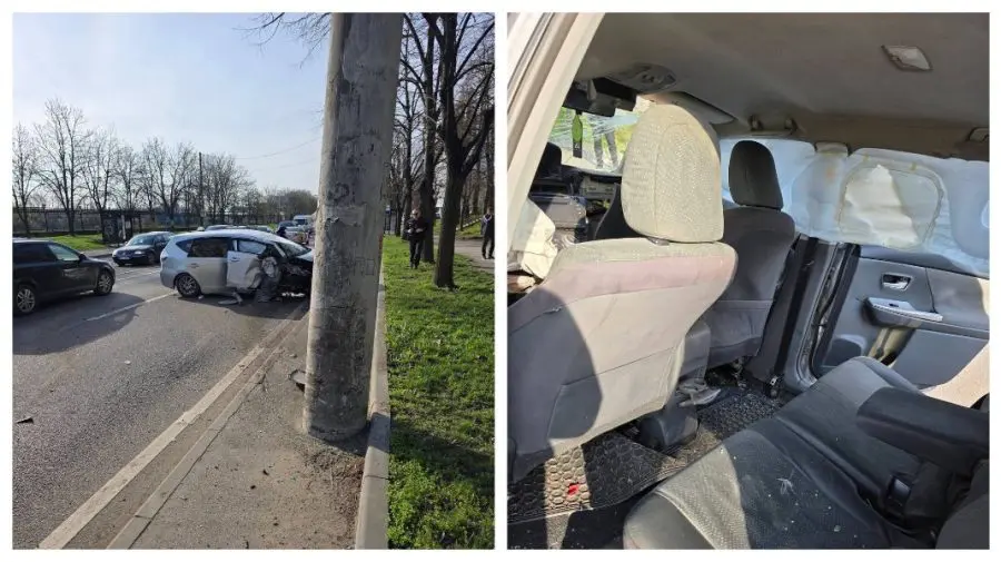 FOTO/VIDEO Accident matinal în capitală: o mașină a intrat într-un stâlp pe strada Albișoara