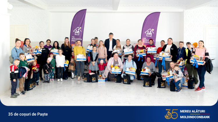 35 de ani, 35 de coșuri de Paște: Moldindconbank și The Moldova Project aduc bucurie familiilor din Hâncești