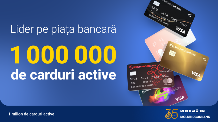 Moldindconbank ajunge la un milion de carduri active: încrederea demonstrată zi de zi